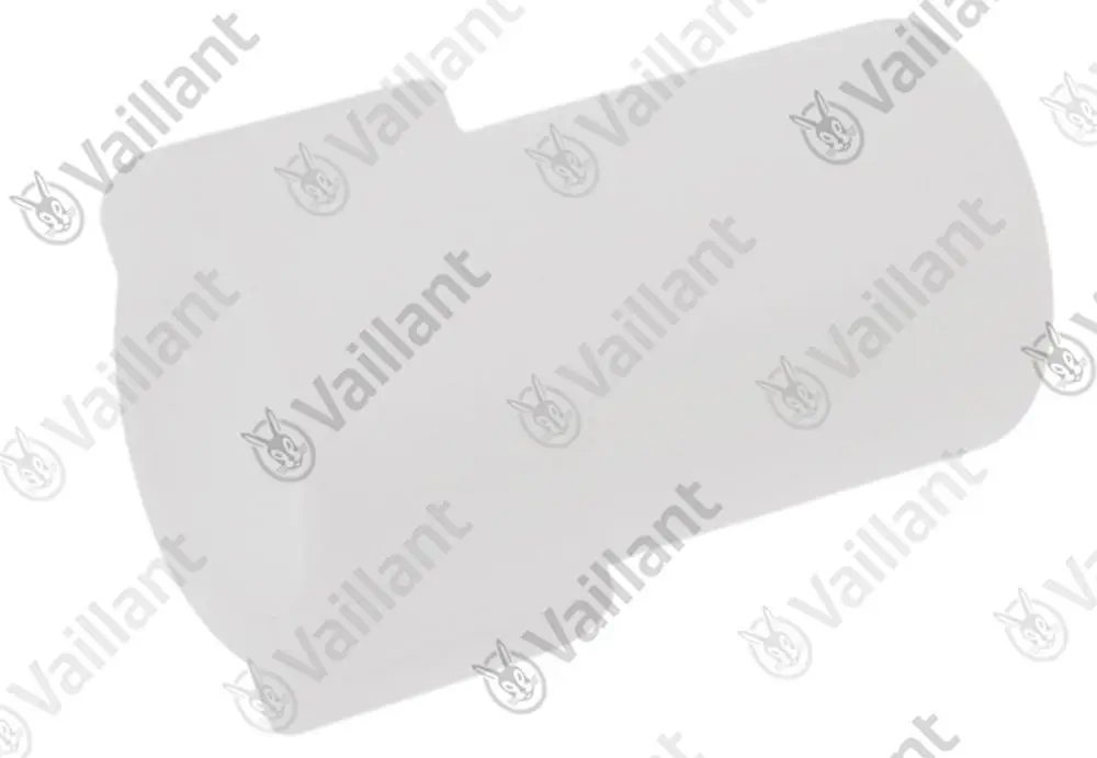 Weißes Bauteil von Vaillant, wahrscheinlich eine Kupplung, mit abgerundeten Kanten und einer Aussparung an der Seite, auf hellem Hintergrund.